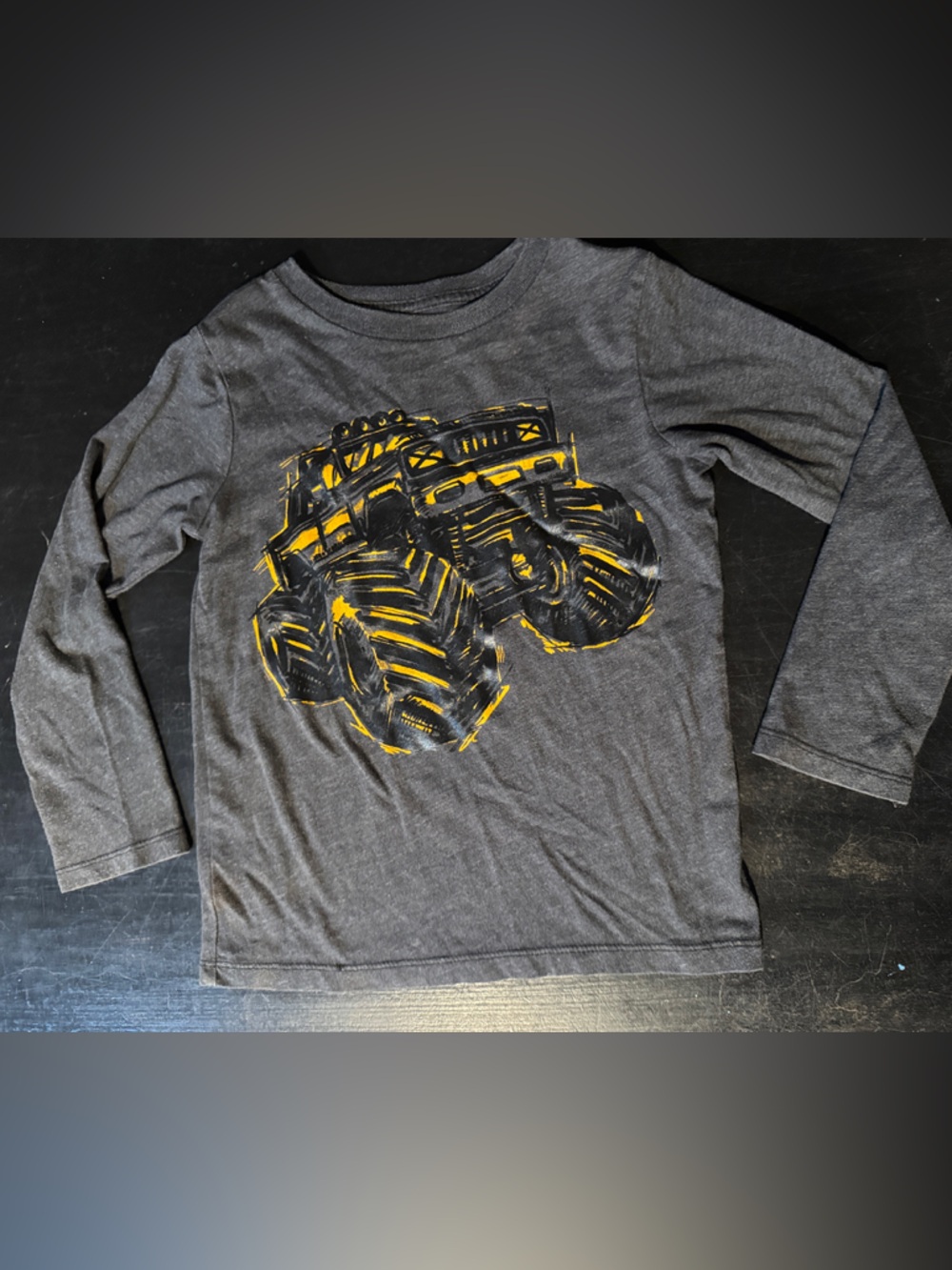 4/$15 Children’s Place Gray Long Sleeve Tee with Yellow Monster Truck Graphic 5T